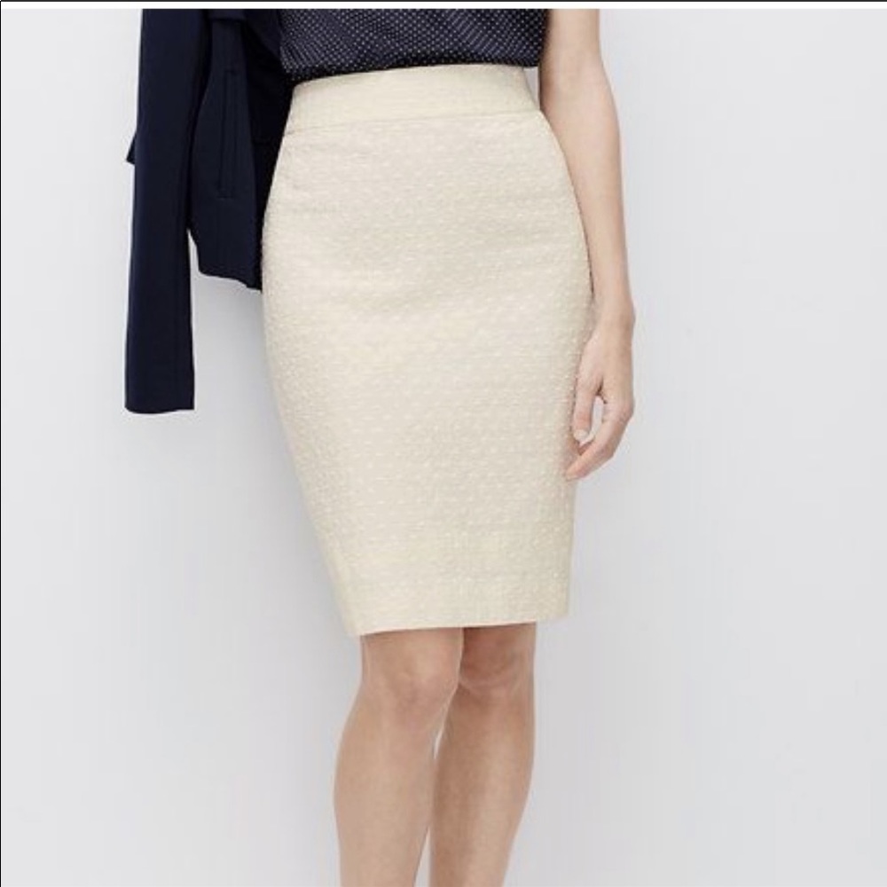 Ann Taylor cream cotton dot jacquard pencil skirt